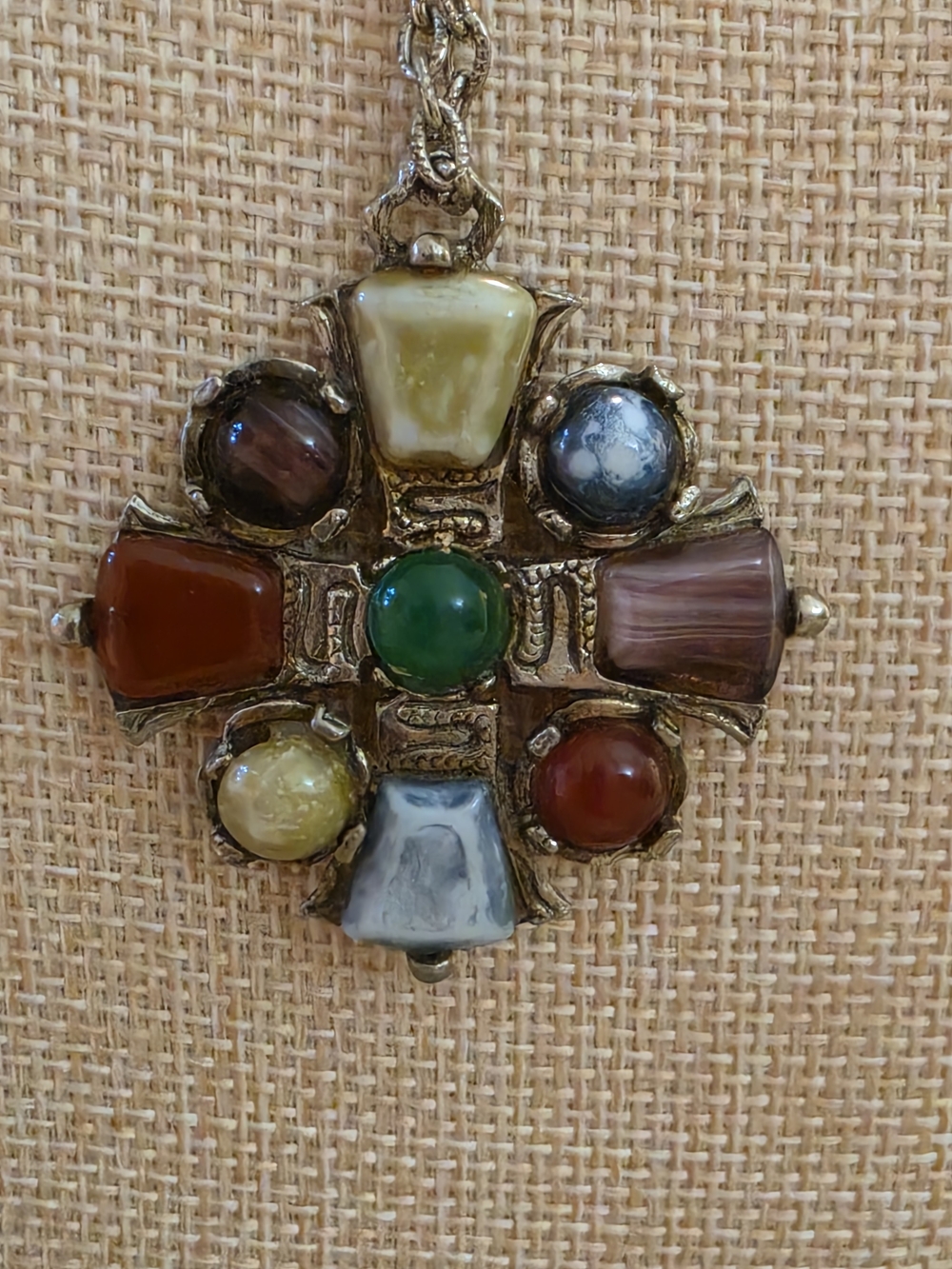 Multicolor Stone Cross Pendant Necklace